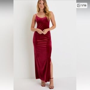 Lulu's Deep Red Velvet Maxi Dress